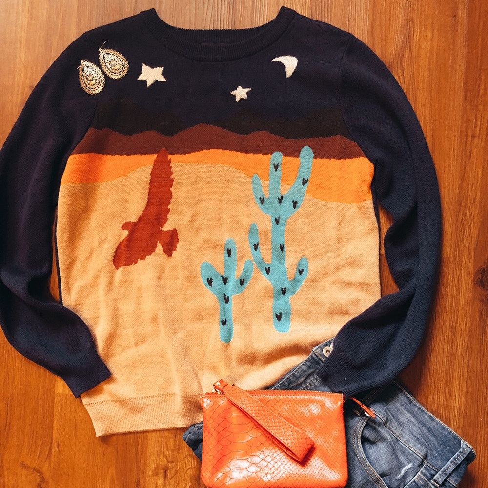 Forever 21 Plus Sizes Western Cactus Bird Sweater